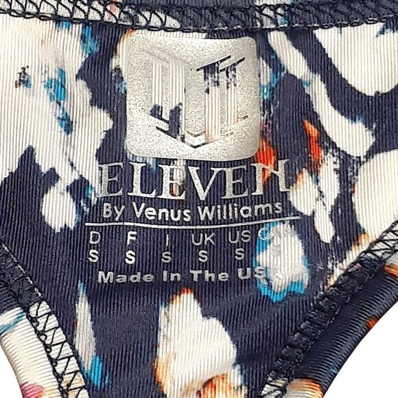 Eleven by Venus Williams Floral Tank Top Built-In Bra Navy Orange Flare Hem - Picture 3 of 4